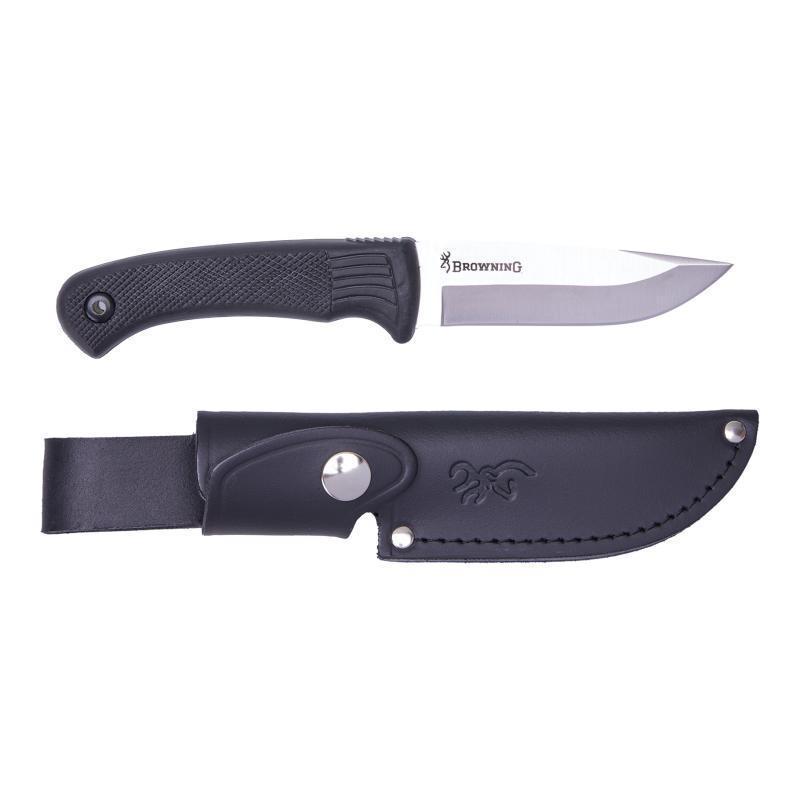 KNIFE, PRO HUNTER FIXED RUBBER BLACK, LEATHER SHEATH 10CM