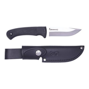 KNIFE, PRO HUNTER FIXED RUBBER BLACK, LEATHER SHEATH 10CM